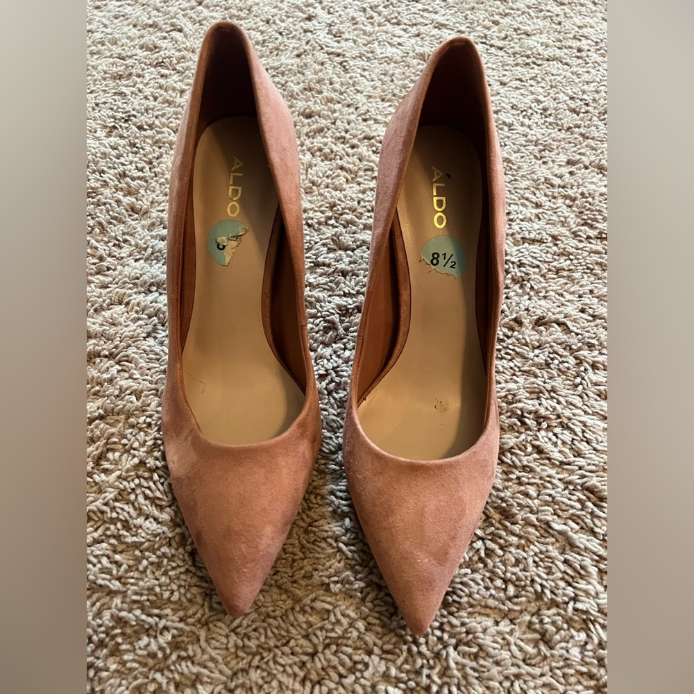 Aldo brand, stiletto heels, size 8.5, color is rose pink, suede like material.